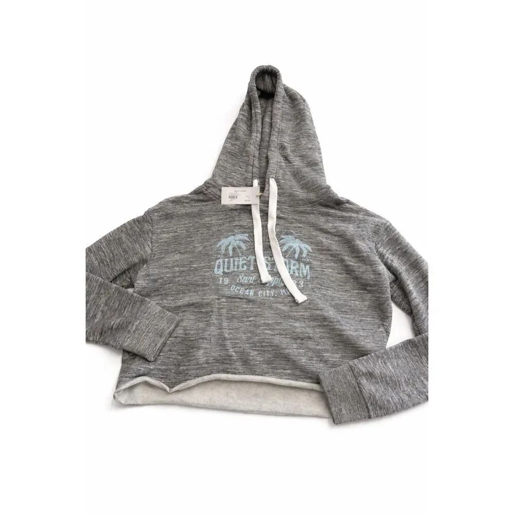 NWT Quiet Storm Lagoon Grey Cropped Hoodie Size Medium New